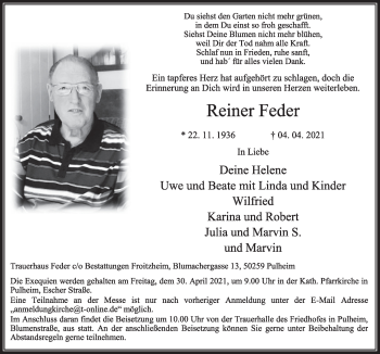Anzeige von Reiner Feder von  Wochenende 
