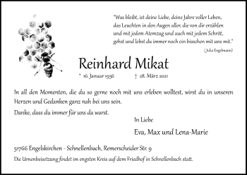 Anzeige von Reinhard Mikat von  Anzeigen Echo 
