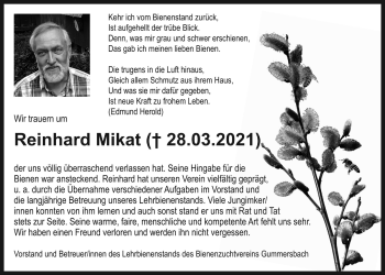 Anzeige von Reinhard Mikat von  Anzeigen Echo 