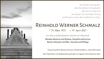 Anzeige von Reinhold Werner Schmalz von  Anzeigen Echo 