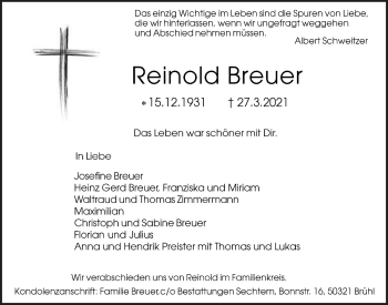 Anzeige von Reinold Breuer von  Schlossbote/Werbekurier 