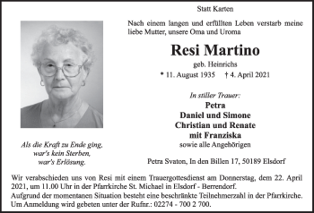 Anzeige von Resi Martino von  Werbepost 