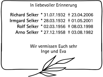 Anzeige von Richard Selker von Kölner Stadt-Anzeiger / Kölnische Rundschau / Express