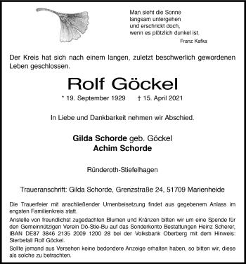 Anzeige von Rolf Göckel von  Anzeigen Echo 