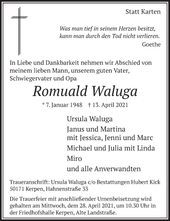 Anzeige von Romuald Waluga von  Werbepost 