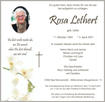Anzeige von Rosa Lethert von  Blickpunkt Euskirchen 