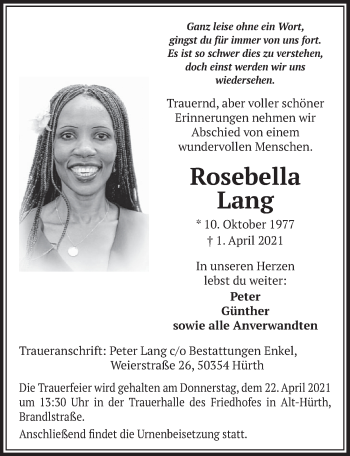 Anzeige von Rosebella Lang von  Wochenende 