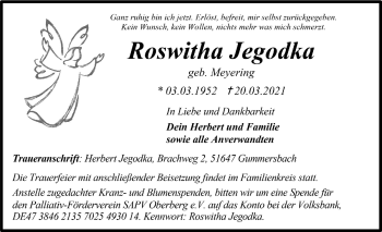 Anzeige von Roswitha Jegodka von  Anzeigen Echo 