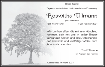 Anzeige von Roswitha Tillmann von  Blickpunkt Euskirchen 