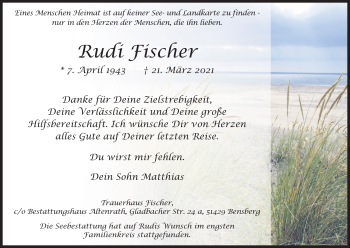 Anzeige von Rudi Fischer von Kölner Stadt-Anzeiger / Kölnische Rundschau / Express