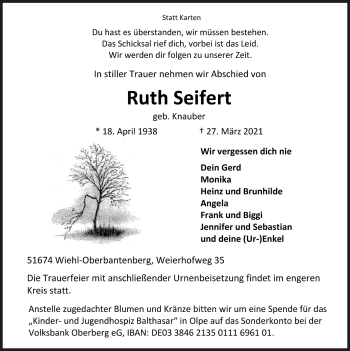 Anzeige von Ruth Seifert von  Anzeigen Echo 