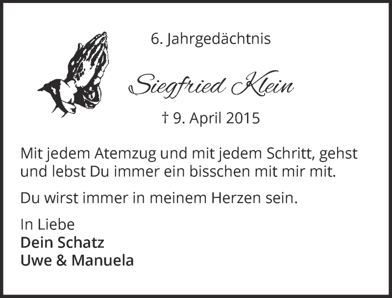  Traueranzeige für Siegfried Klein vom 18.07.2023 aus  Kölner Wochenspiegel 