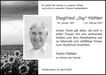 Anzeige von Siegfried Köhler von Kölner Stadt-Anzeiger / Kölnische Rundschau / Express