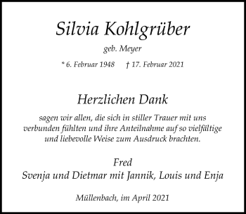 Anzeige von Silvia Kohlgrüber von  Anzeigen Echo 