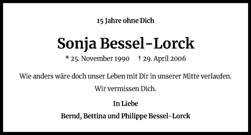  Traueranzeige für Sonja Bessel-Lorck vom 29.04.2021 aus Kölner Stadt-Anzeiger / Kölnische Rundschau / Express