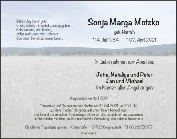 Anzeige von Sonja Marga Motzko von  Anzeigen Echo 