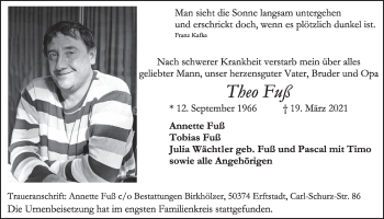 Anzeige von Theo Fuß von  Werbepost 