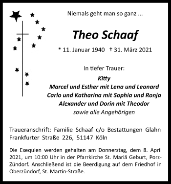 Anzeige von Theo Schaaf von Kölner Stadt-Anzeiger / Kölnische Rundschau / Express