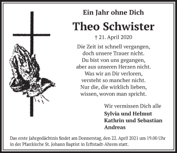 Anzeige von Theo Schwister von  Werbepost 