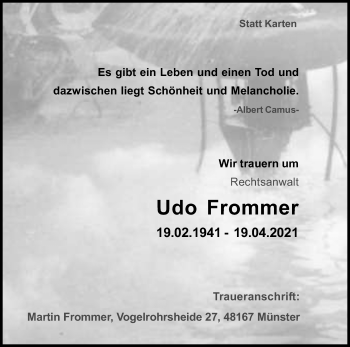 Anzeige von Udo Frommer von Kölner Stadt-Anzeiger / Kölnische Rundschau / Express