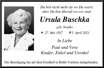 Anzeige von Ursula Buschka von  Schlossbote/Werbekurier 
