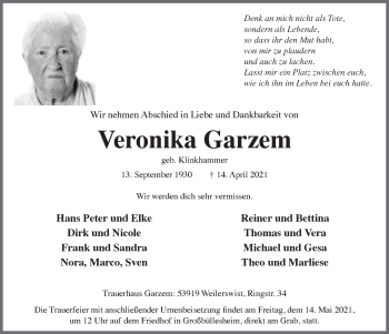 Anzeige von Veronika Garzem von  Blickpunkt Euskirchen 