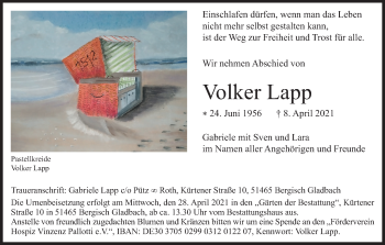 Anzeige von Volker Lapp von Kölner Stadt-Anzeiger / Kölnische Rundschau / Express