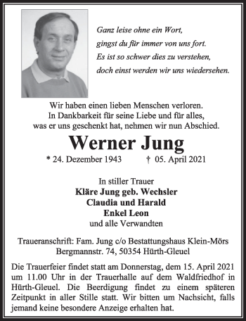 Anzeige von Werner Jung von  Wochenende 