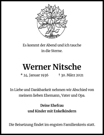 Anzeige von Werner Nitsche von Kölner Stadt-Anzeiger / Kölnische Rundschau / Express