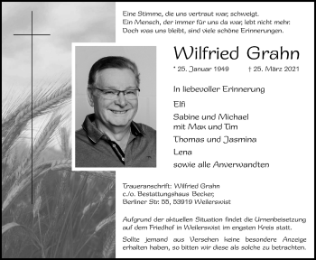 Anzeige von Wilfried Grahn von  Blickpunkt Euskirchen 