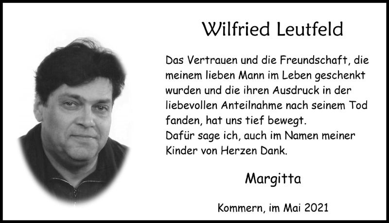  Traueranzeige für Wilfried Leutfeld vom 30.04.2021 aus  Blickpunkt Euskirchen 
