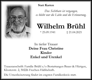 Anzeige von Wilhelm Brühl von  Wochenende 