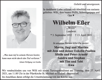 Anzeige von Wilhelm Eßer von  Werbepost 