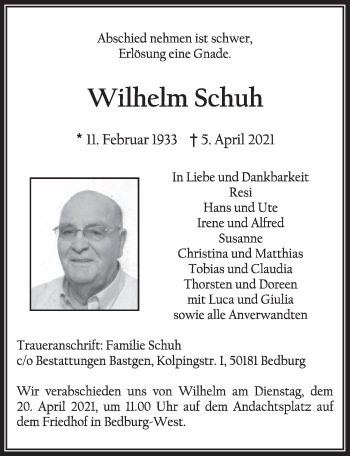 Anzeige von Wilhelm Schuh von  Wochenende  Werbepost 
