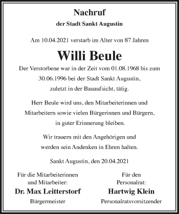 Anzeige von Willi Beule von  Extra Blatt 