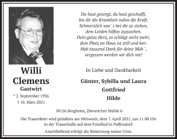 Anzeige von Willi Clemens von  Werbepost 
