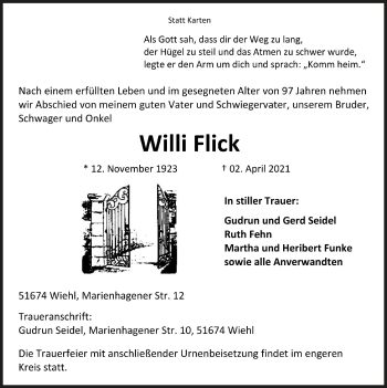 Anzeige von Willi Flick von  Anzeigen Echo 