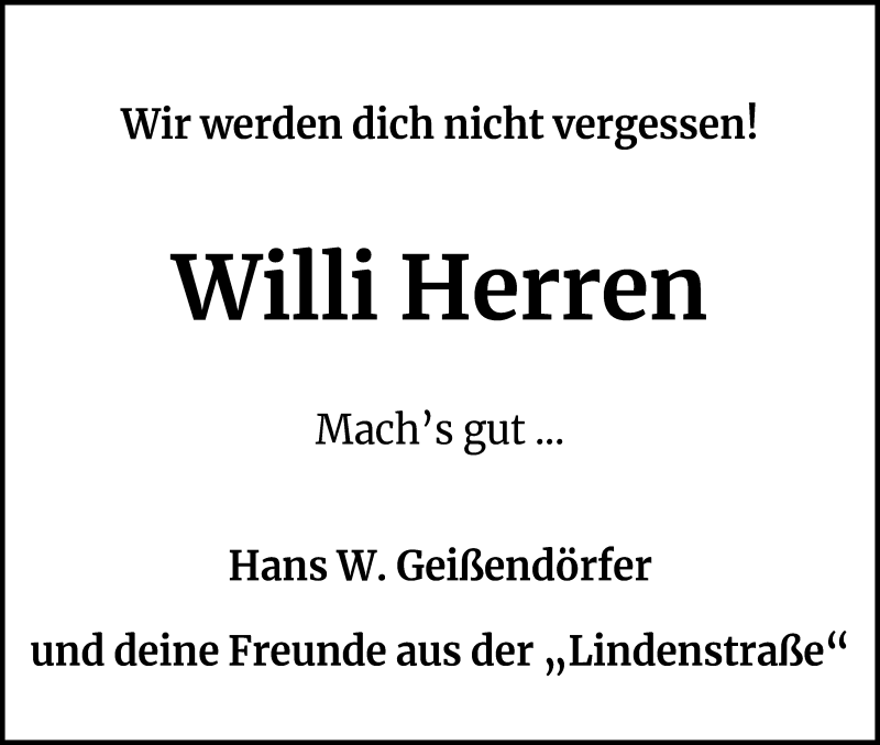  Traueranzeige für Willi Herren vom 24.04.2021 aus Kölner Stadt-Anzeiger / Kölnische Rundschau / Express