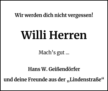 Anzeige von Willi Herren von Kölner Stadt-Anzeiger / Kölnische Rundschau / Express