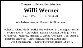 Anzeige von Willi Werner von Kölner Stadt-Anzeiger / Kölnische Rundschau / Express