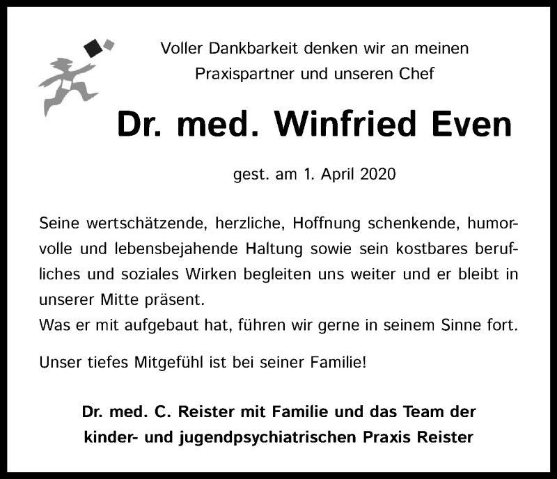  Traueranzeige für Winfried Even vom 03.04.2021 aus Kölner Stadt-Anzeiger / Kölnische Rundschau / Express