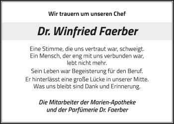 Anzeige von Winfried Faerber von  Schlossbote/Werbekurier 