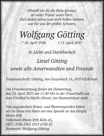 Anzeige von Wolfgang Götting von  Werbepost 