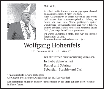 Anzeige von Wolfgang Hohenfels von  Werbepost 