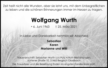 Anzeige von Wolfgang Wurth von Kölner Stadt-Anzeiger / Kölnische Rundschau / Express
