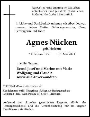 Anzeige von Agnes Nücken von  Blickpunkt Euskirchen 