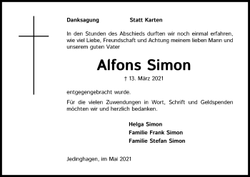 Anzeige von Alfons Simon von Kölner Stadt-Anzeiger / Kölnische Rundschau / Express