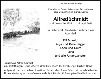 Anzeige von Alfred Schmidt von  Anzeigen Echo 