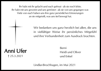 Anzeige von Anni Ufer von Kölner Stadt-Anzeiger / Kölnische Rundschau / Express