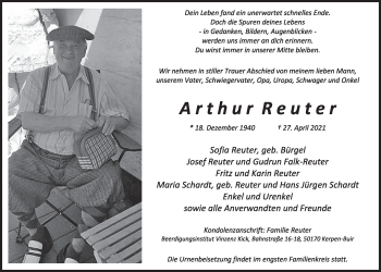 Anzeige von Arthur Reuter von  Werbepost 